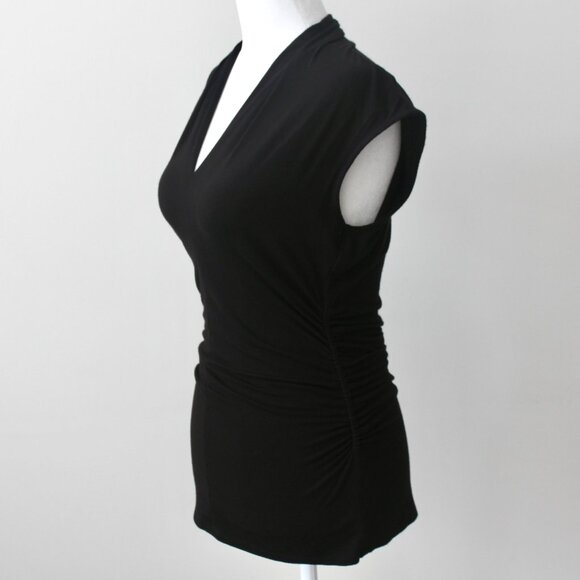 Vince Camuto Black Ruched V-Neck Sleeveless Blouse Top Small - Picture 3 of 5
